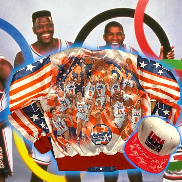 π Vintage π 1992 USA πΊπΈ Dream Team π Fanimation Chalk Line Jacket π§₯ - Picture 3 of 7
